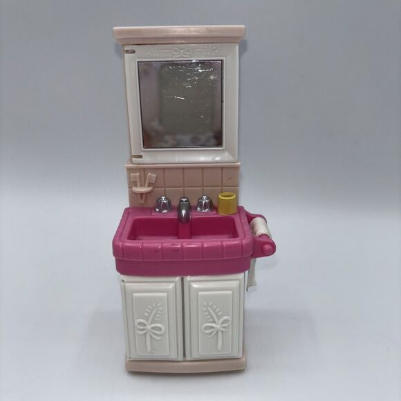 Vtg Fisher Price 99 Loving Family Dollhouse Bathroom Pink 5.5" Sink Toilet Paper - Picture 1 of 10